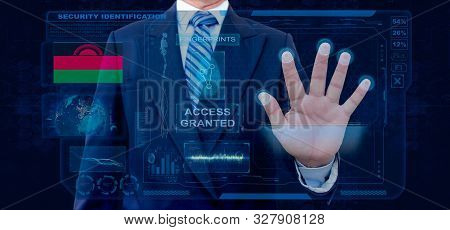 Finger Print Biometric Scanning Identification System. Businessman Scan Fingerprint Biometric Identi