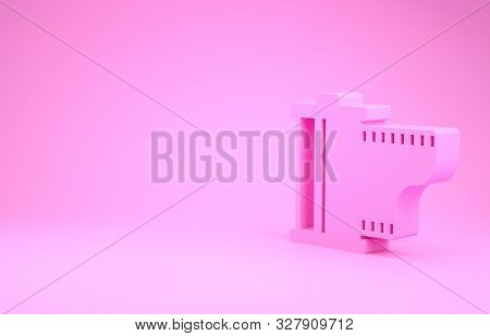 Pink Camera Vintage Film Roll Cartridge Icon Isolated On Pink Background. Film Reel. 35mm Film Canis