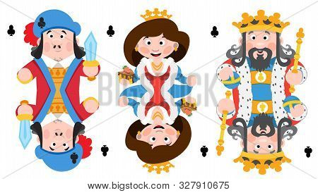 King, Prince, Queeen Clubs. Playing Cards With Cartoon Cute Characters.