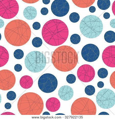 Funky Geometric Abstract Random Dots With Lines In Pink, Blue And Orange On White Background. Vector