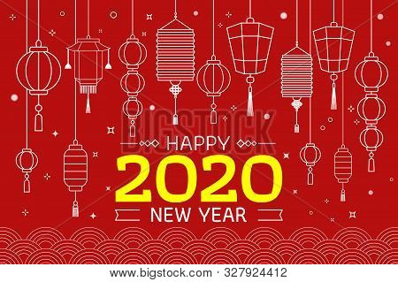 Happy Chinese New Year. Oriental Happy Chinese New Year 2020. Chinese New Year Lettering And Chinese