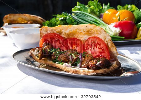 Lavash With Grilled Meat And Vegetables