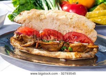 Lavash With Grilled Meat And Vegetables