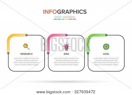 Concept Of Arrow Business Model With 3 Successive Steps. Three Colorful Design Elements. Timeline De
