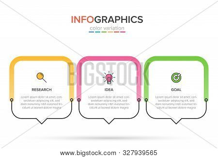 Concept Of Arrow Business Model With 3 Successive Steps. Three Colorful Design Elements. Timeline De