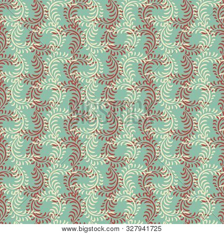 A Seamless Vector Pattern With Two Colores Of Leaveson A Mint Green Background. Great For Textiles, 