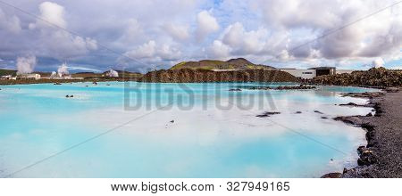 Blue Lagoon Panorama With Termal Power Station In The Background, Grindavik, Iceland
