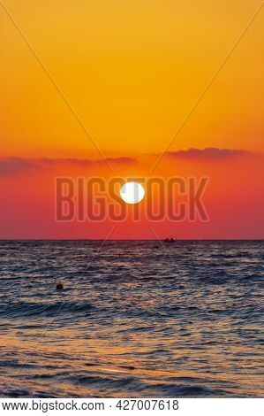 The Most Beautiful Colorful Sunset At Ialysos Beach Rhodes Greece.