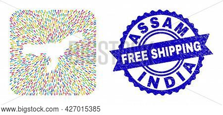 Vector Mosaic Assam State Map Of Moving Arrows And Rubber Free Shipping Seal. Collage Assam State Ma