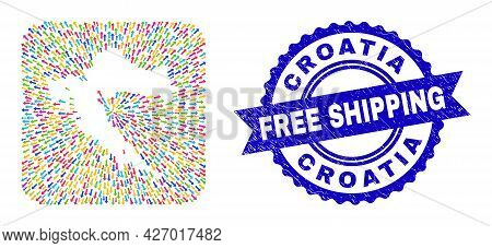Vector Collage Croatia Map Of Delivery Arrows And Scratched Free Shipping Badge. Mosaic Croatia Map 