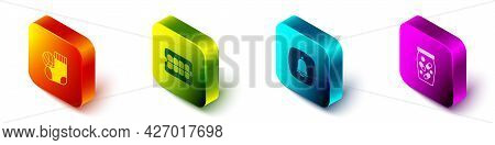 Set Isometric Socks, False Jaw, Emergency Phone Call And Medicine Bottle And Pills Icon. Vector