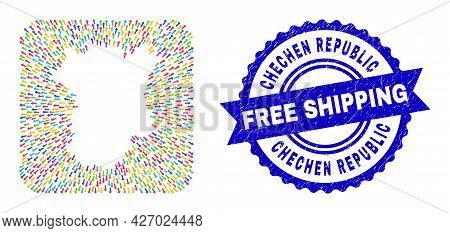 Vector Mosaic Chechen Republic Map Of Abandon Arrows And Rubber Free Shipping Stamp. Mosaic Chechen 