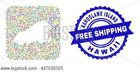 Vector Mosaic Kahoolawe Island Map Of Evacuation Arrows And Rubber Free Shipping Stamp. Collage Kaho