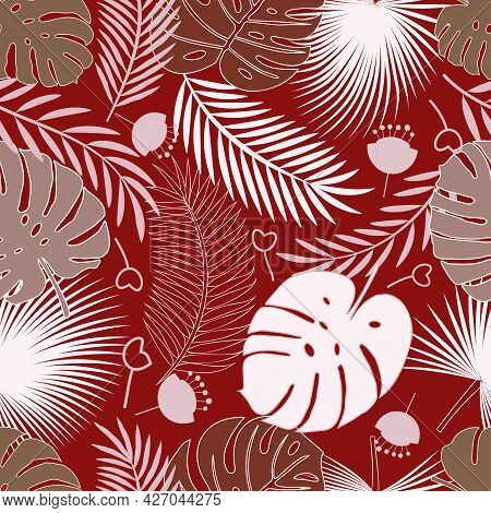 Vector Illustration With Large Tropical Leaves. Colorful Summer Seamless Pattern.