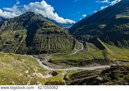Himalayan valley in Himalayas. Lahaul valley, Himachal Pradesh, India
