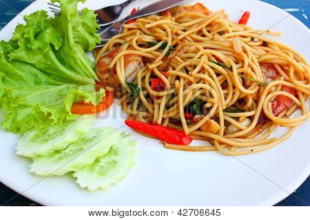 Spicy Seafood Spaghetti med mange slags urter