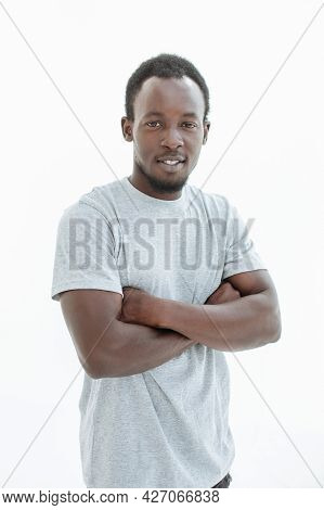 Side View. Confident Guy Looking At The Camera.