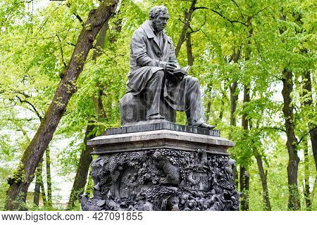 1.07.2021 Russia St. Petersburg Summer Garden In Spring And Summer. Monument To I.a. Krylov
