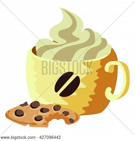 A Cup Of Cappuccino And A Bit Of Biscuit Lying Next To It. Vector Stock Illustration Isolated On Whi