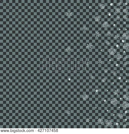 Luminous Flake Background Transparent Vector. Snowflake Garland Texture. Grey Confetti Frost. Silver