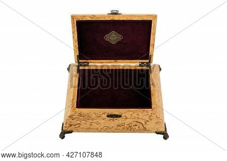 Open Wooden Jewelry Box With Velvet Lining