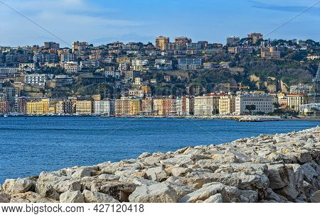 View Of Lungomare Caracciolo,  Romantic Seaside Promenade With Views Of Naples, Castles & Mt. Vesuvi