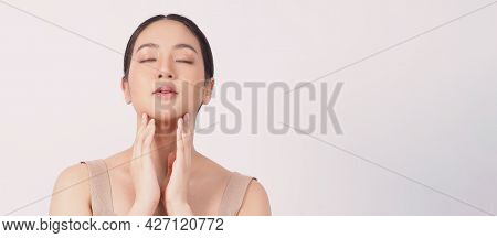 Young Asian Woman Beauty Face Make Up For Skincare Cosmetic