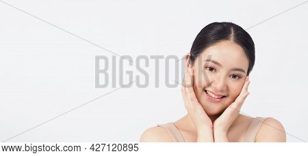 Young Asian Woman Beauty Face Make Up For Skincare Cosmetic