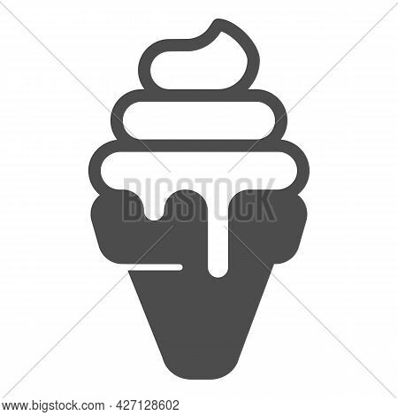 Ice Cream Sundae Waffle Cone Solid Icon, Icecream Concept, Ice Cream Sundae Vector Sign On White Bac