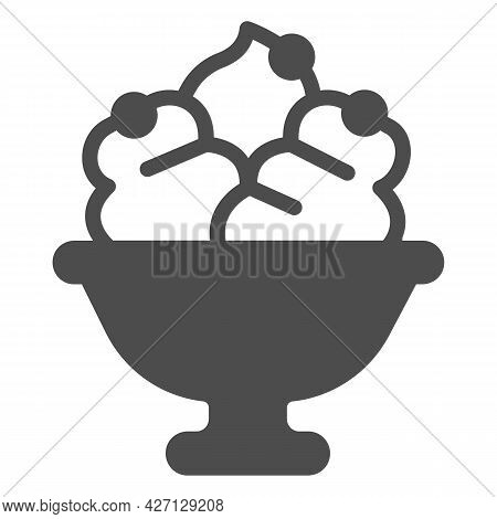 Glass Vase With Fruit Icecream Solid Icon, Icecream Concept, Glass Vase Vector Sign On White Backgro