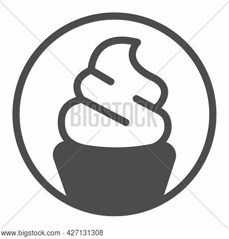 Ice Cream Sundae In Waffle Cup Solid Icon, Icecream Concept, Waffle Cup Vector Sign On White Backgro