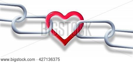 Steel Chain Is Linked Together By A Red Heart Shaped Link In This 3-d Illustration About Unbreakable