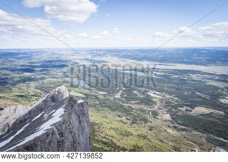 Views From High Altitude Summit, Shot At Mt Yamnuska Summit, Canadian Rockies, Alberta, Canada
