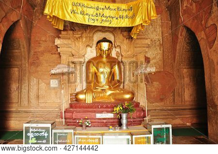 Golden Buddha Image Statue Burma Style In Dhammayangyi Paya Temple For Burmese People And Foreign Tr