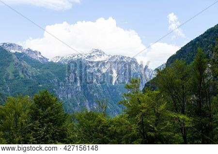 Mountain Landscape In National Park Theth In The Albanian Alps.