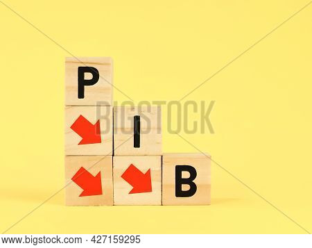 Finance Concept. Text Pib (public Information Book) On Wooden Cubes With Arrows Symbols.