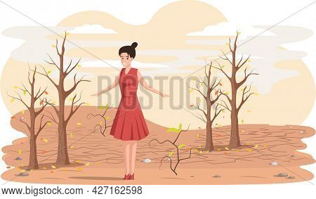 Dried, Hot And Lifeless Land With Cracks. Change Climate Concept, Environmental Pollution Theme With