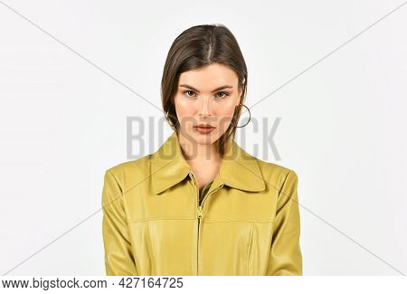 Pretty Face. Female Skin Care. Makeup And Cosmetics. Casual Fashion Style. Woman With Trendy Makeup.