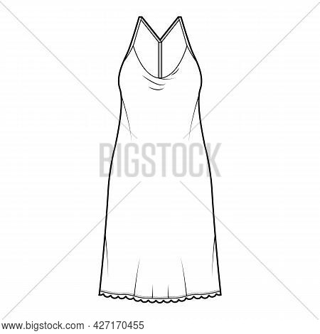 Dress Slip Technical Fashion Illustration With Oversized Body, Knee Length Pencil Skirt, Racerback. 