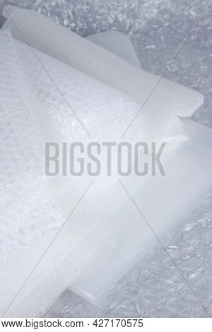 Set Of Plastic Packaging Materials - Plastic Stretch Film Rolls, Foamed Polyethylen Sheets And Rolls
