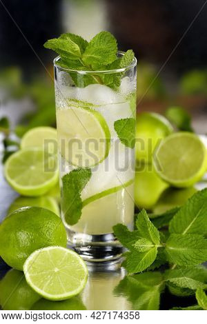 Refreshing Organic Mojito Cocktail Made From Fresh Lime, White Rum Combined With Fresh Juice And Min