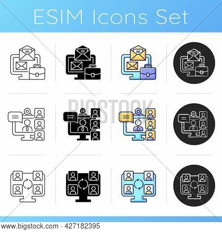 Work Tracking Icons Set. Business Email. Online Messaging. Video Conference For Employee. Collaborat