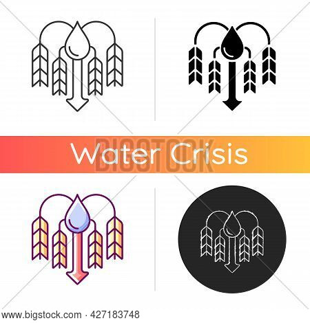 Crop Shortage Due To Water Resources Lack Icon. Growing Water Scarcity. Agricultural Threat. Lacking