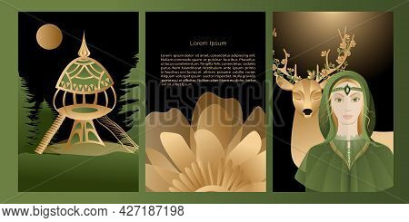 Vector Set Mystic And Elf Theme, Includes Illustrations Of Elves,  Fairies, Frames House Of Elves. B