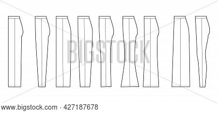 Silhouette Of Pants Side View Technical Fashion Illustration With Normal Waist, Straight, Slim Fit, 