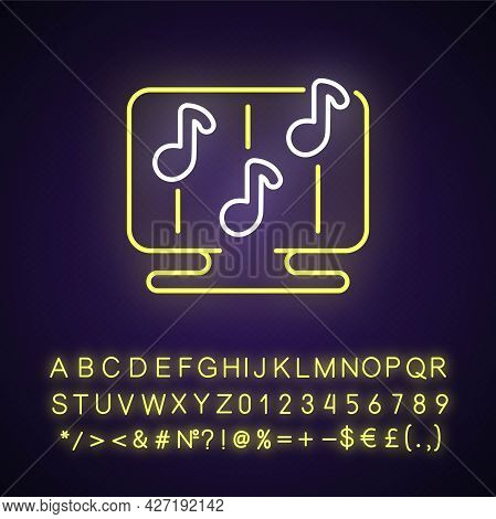 Rhythm Games Neon Light Icon. Special Game Of Music Theamed Genre. Fun Time. Outer Glowing Effect. S
