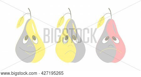 Set Of Emoji Face Characters From Cartoon Pear. This Pear Has A Variety Of Facial Expressions, Inclu