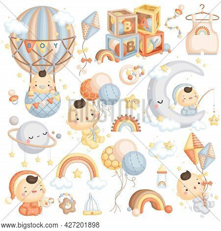 A Cute Vector Card Of Baby Shower Celebration For Baby Boy (judul Buat Di Copy)