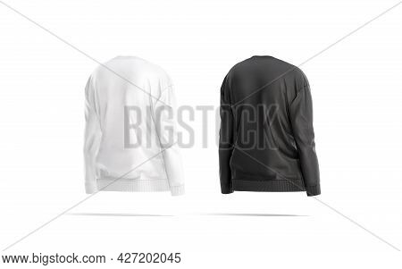 Blank Black And White Women Sweatshirt Mockup, Back Side View, 3d Rendering. Empty Female Jersey Tol