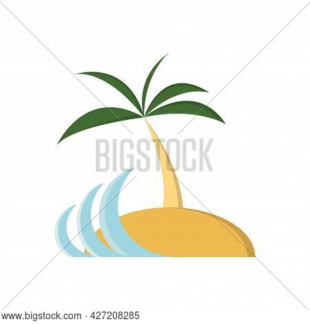 Island, Summer Digital Trend Vector Illustrations, Modern Design, Logo, Icon, Light Blue Waves, Leav
